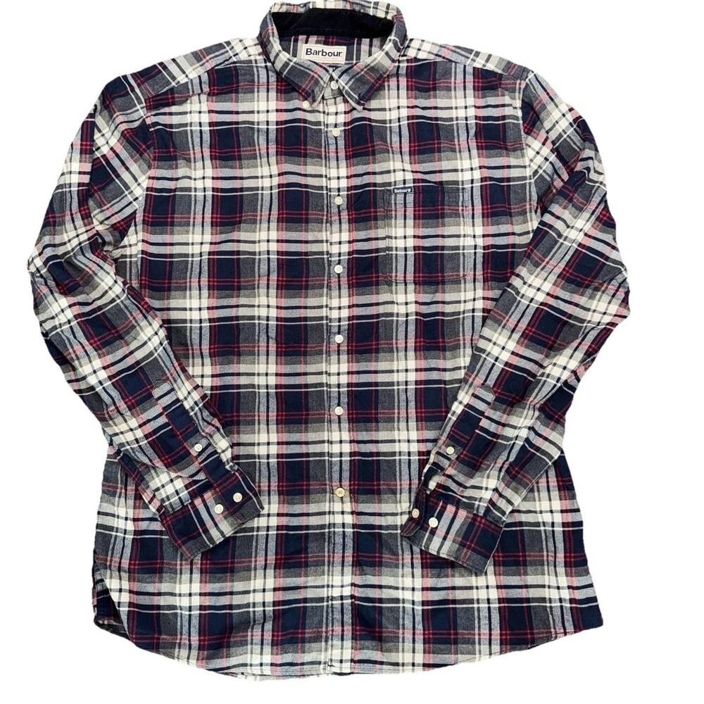 Barbour Shirt Men Size XL Flannel Plaid Tailored Fit Corduroy Collar Button Down